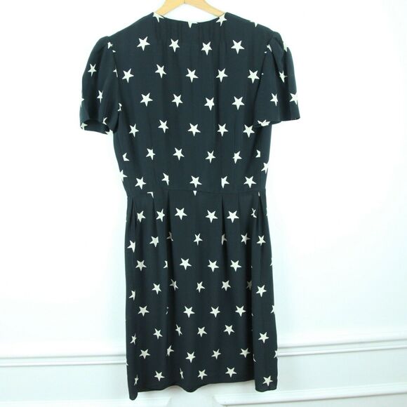 Vintage 80s Andre Laug Black Silk Star Dress Belted Designer M Cocktail Wrap - Picture 6 of 11